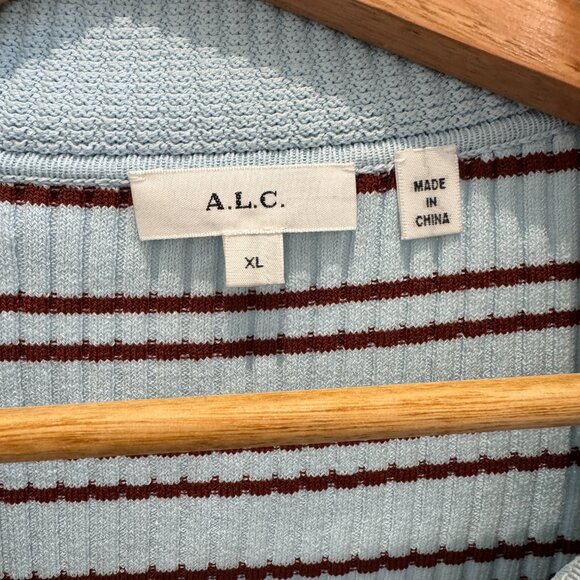 A.L.C. Sydney Polo Top Ice Water/Sequoia Striped Knit – Size XL - Picture 4 of 11